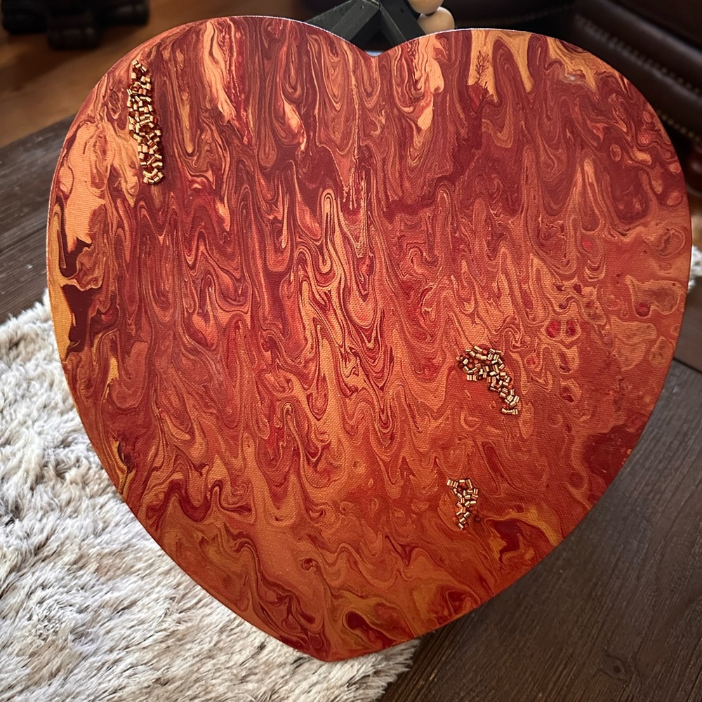 Hand crafted original red heart shaped abstract acrylic on canvas painting